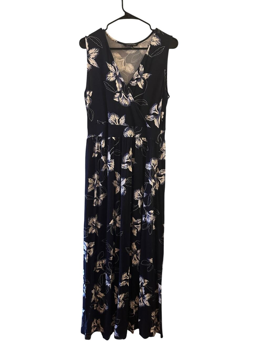 41Hawthorn Navy Blue Floral Wrap Style Maxi Dress Women Sz L